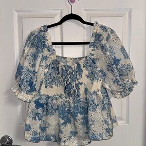 Cider Blue and White Floral Blouse